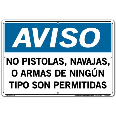 Vestil Aluminum Sign, 12-1/2" Height, 18-1/2" Width, Aluminum, Rectangle, Spanish SI-N-41-D-AL-040-S